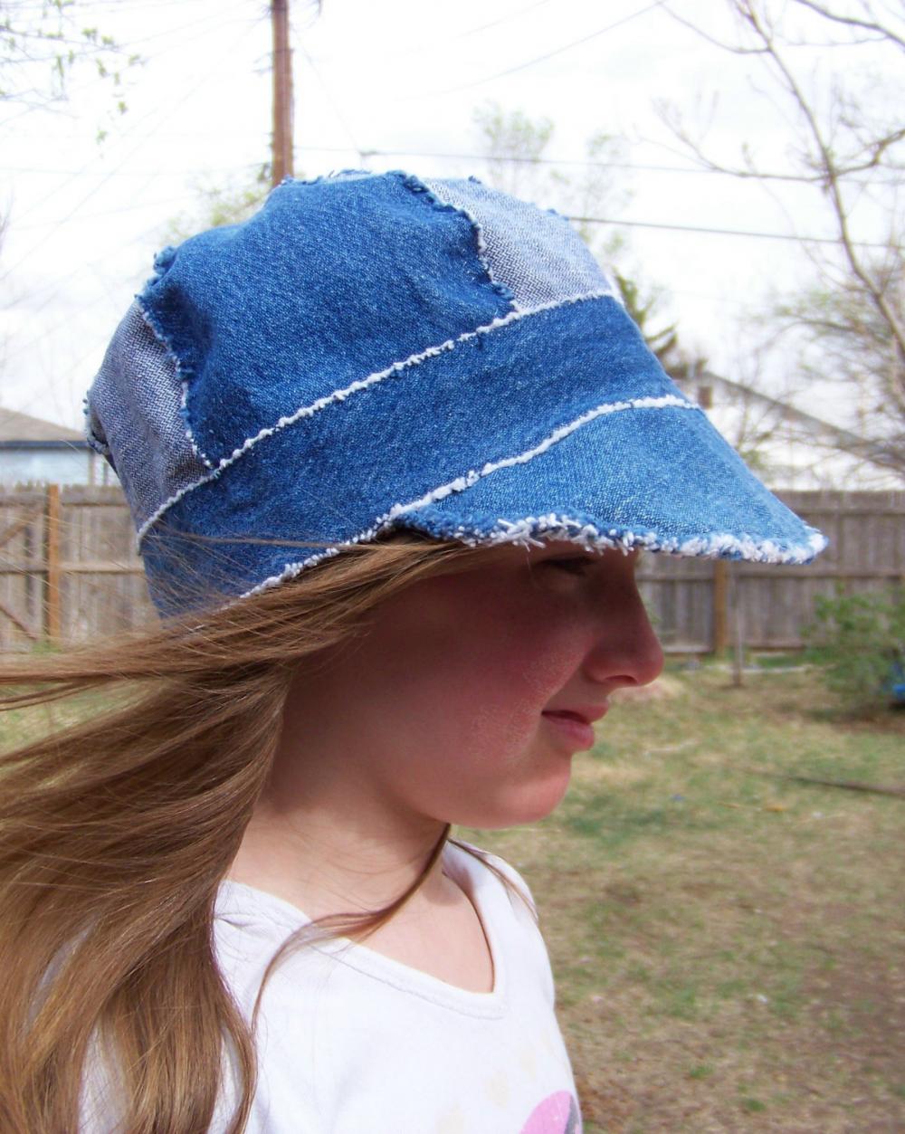 Sz. 23" Newsboy Cap Hat in Recycled Rag Denim