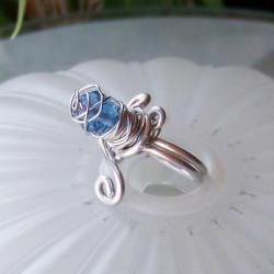 Blue Wire Wrapped Ring - size 6 adjustable