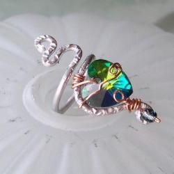 Crystal Heart Swarovski Vitrail Wire Wrapped Ring - size 6 adjustable