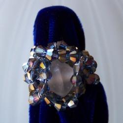 Ring sz 7 adjustable - Wire Wrapped Copper over Aluminum with Blue Crystal Bicone