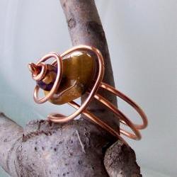 Ring sz 10 - Wire Wrapped Copper with Cat's Eye Stone