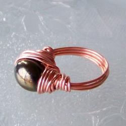 Ring sz 5 - Wire Wrapped Copper and Black Bead