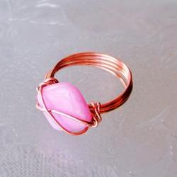 Ring sz 8 - Wire Wrapped Copper with Pink Square or Diamond Shaped Bead