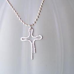 Textured Aluminum Cross Pendant and silver plated ball chain