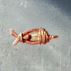 Copper Fish w/ Copper Wire Wrap - Art Pendant