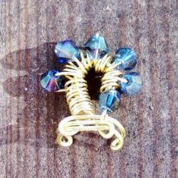 Ear Cuff - Swirls Solid Brass Wire Wrapped with Blue Bicone Crystal Beads