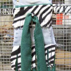 Cage and Bonding Bag POUCH for SMALL PETS - Denim, Green Fleece with Black and White Zebra Stripe patterned Fleece - 6x6 inches