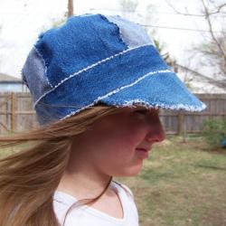 Sz. 23" Newsboy Cap Hat in Recycled Rag Denim