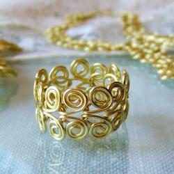 Ring, Custom Size, Golden Brass Egyptian Swirl Link