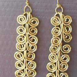 Dangle Earrings Pair, Custom Length, Golden Brass Egyptian Swirl Link