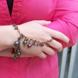 Slave Bracelet and Ring - Solid Antiqued Copper Wire and Saphire or Indicolite blue, AB coated Crystal Bicones